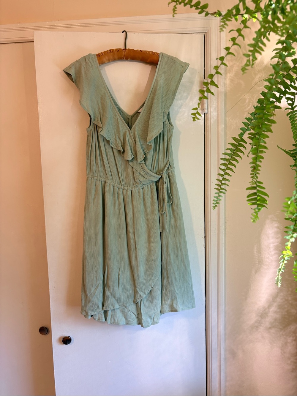 BB Dakota Sage Green Ruffle Wrap Midi Dress